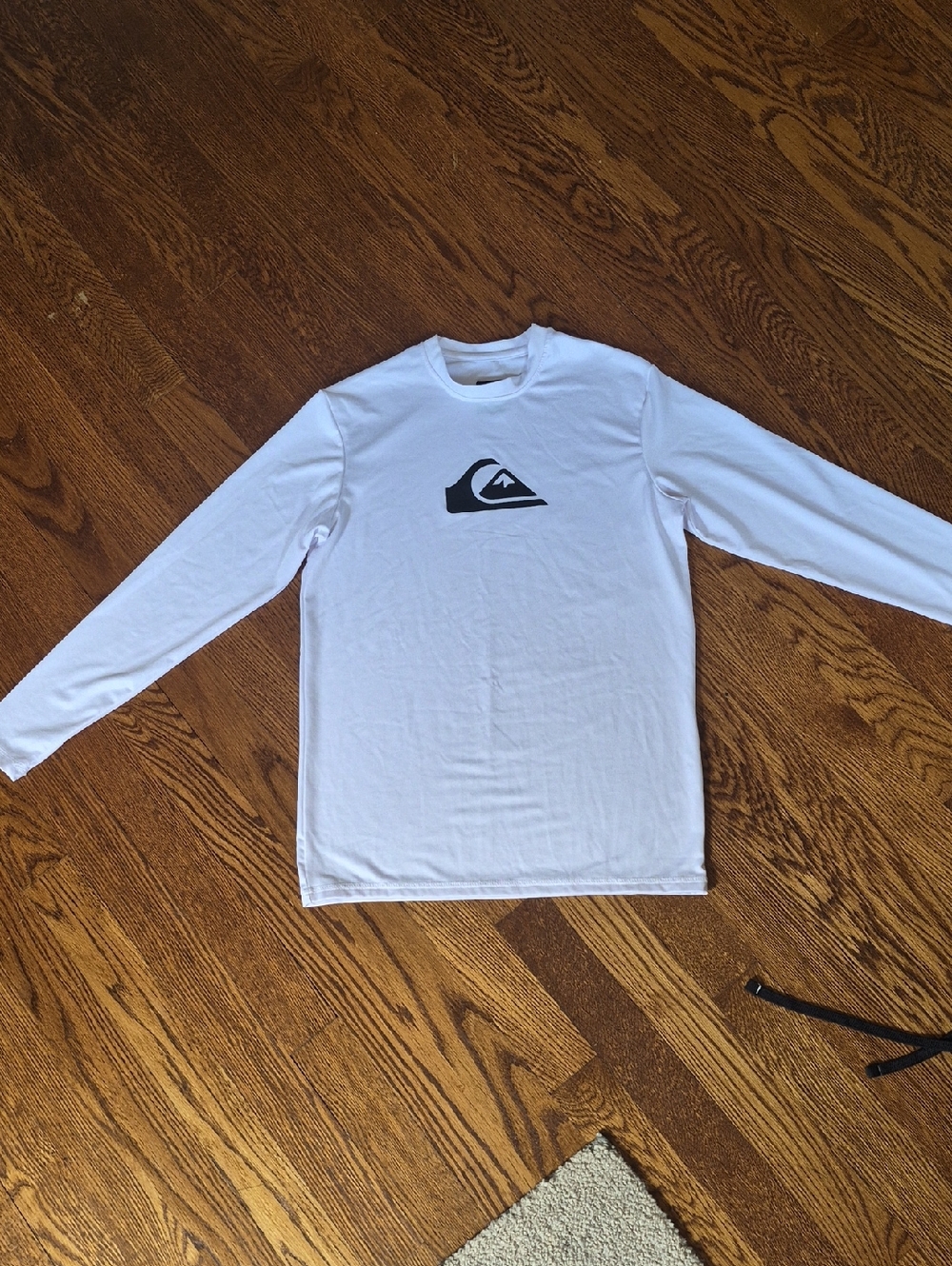 Quiksilver White Long Sleeve Rashguard with Black Logo, Size S